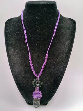 Inca Chakana Macrame Necklace with Natural Onyx Stone